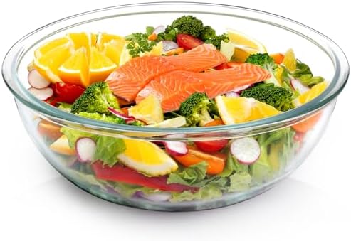 NUTRIUPS 6.3QT Large Glass Mixing Bowl, 11 inch Large Salad Bowls for Serving, Big Glass Bowls for Sourdough