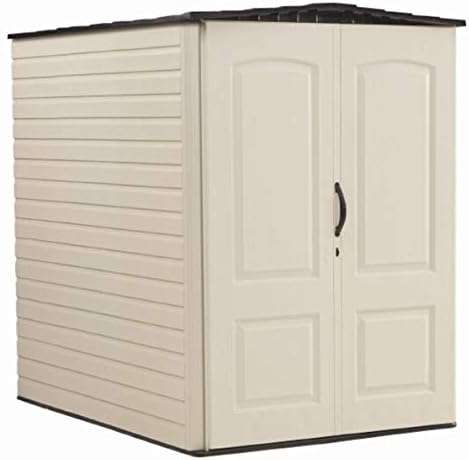 Rubbermaid Large Vertical Resin Outdoor Storage Shed With Floor (6.2 x 4.6 Ft), Weather Resistant, Beige/Brown, Organization for Home/Backyard/Garden Tools/Lawn Mower/Bike Storage/Pool Supplies