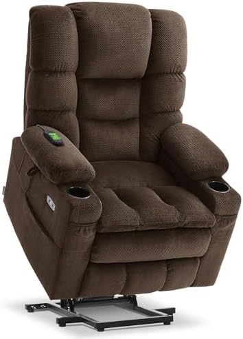 MCombo Large Triple Motor Power Lift Recliner Chair with Massage and Dual Heating, Adjustable Headrest for Tall Elderly People, Fabric 7634 (Coffee, Large)