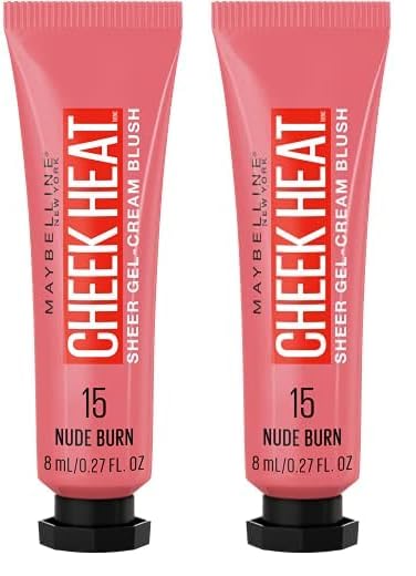 Maybelline Cheek Heat Gel-Cream Blush Makeup, Lightweight, Breathable Feel, Sheer Flush Of Color, Natural-Looking, Dewy Finish, Oil-Free, Nude Burn, 1 Count (Pack of 2)