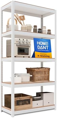 HOMEDANT House 5-Tier Laminated Metal Shelving Unit Adjustable Storage Utility Rack Heavy Duty Shelves Organization Multipurpose Shelf Kitchen Garage Pantry Closet 1Pack