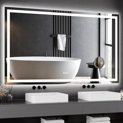 GarveeHome 60 in x 36 in LED Bathroom Mirror with Lights, Dimmable, Anti-Fog, Backlit + Front Lit, Smart Bathroom Vanity Mirror for Wall, Memory Function, Shatter-Proof (Horizontal/Vertical)