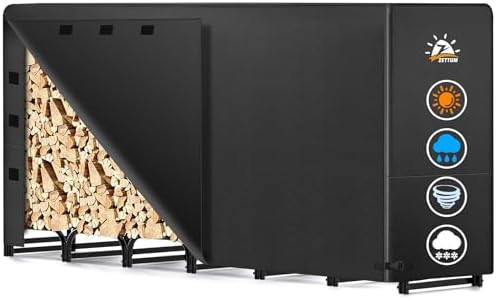 8ft Firewood Log Rack - Outdoor Wood Stand Holder, Heavy Duty Metal Fire Wood Pile Organizer with Cover for Fireplace Storage (96 x 14 x 48 Inch)