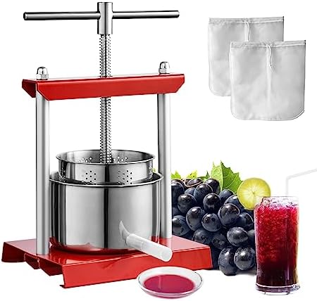 VEVOR Fruit Wine Press, 0.88 Gallon/3.36L, 2 Stainless Steel Barrels, Manual Juice Maker, Cider Apple Grape Tincture Vegetables Honey Olive Oil Making Press with T-Handle for Outdoor, Kitchen and Home