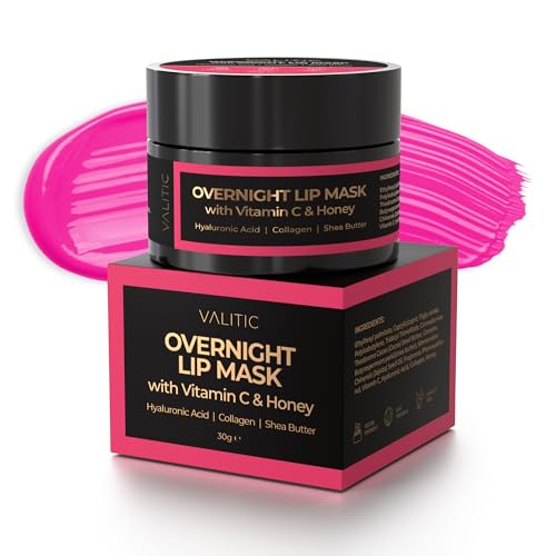 Valitic Overnight Lip Sleeping Mask Butter - Lip Balm Moisture for Dry Chapped Lips - Hydrating Lip Treatment with Honey, Vitamin C, Hyaluronic Acid and Collagen – 30g, 1oz
