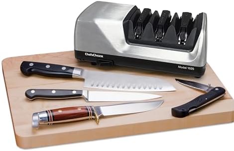 Chef'sChoice Professional Electric Knife Sharpeners AngleSelect for 15- and 20-Degree Straight-Edge and Serrated Knives with Diamond Abrasives & Precision Angle Control, 2-Stage, Metallic