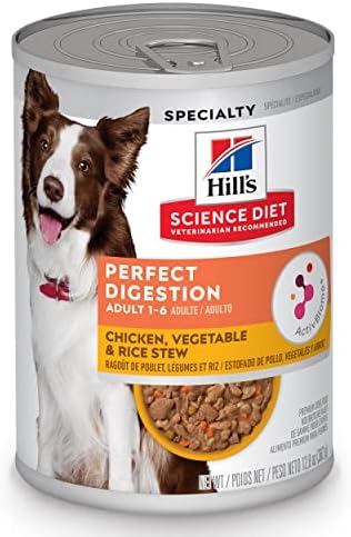 Hill's Science Diet Perfect Digestion, Adult 1-6, Digestive Support, Wet Dog Food, Chicken, Vegetable & Rice Stew, 12.5 oz Can, Case of 12