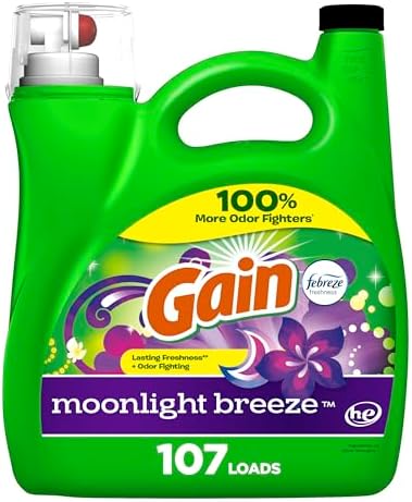 Gain + Aroma Boost Liquid Laundry Detergent, Moonlight Breeze Scent, 107 Loads, 154 Fl Oz, HE Compatible with Febreze and Oxi (125)