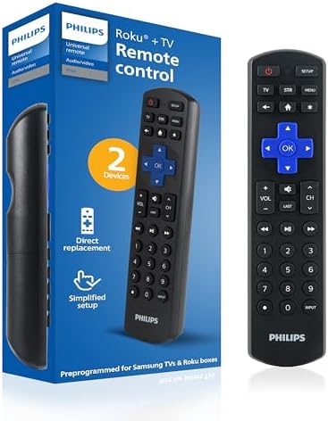 Universal Remote Control by Philips, Roku Universal Replacement Remote, Compatible with Samsung, Smart TVs, 2 Device, Black, SRP6320R/27