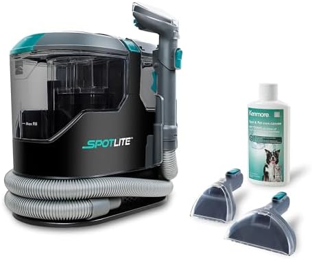 Kenmore KW2001.01 Upgrade SpotLite Portable Carpet Spot Cleaner & Pet Stain Remover, 17Kpa Powerful Suction with Versatile Tools for Upholstery, Couches, Car and Auto Detailer, Black
