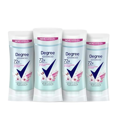 Degree Advanced Antiperspirant 72-Hour Sweat & Odor Protection White Flowers & Lychee Deodorant for Women with MotionSense Technology 2.6 oz, (Pack of 4)