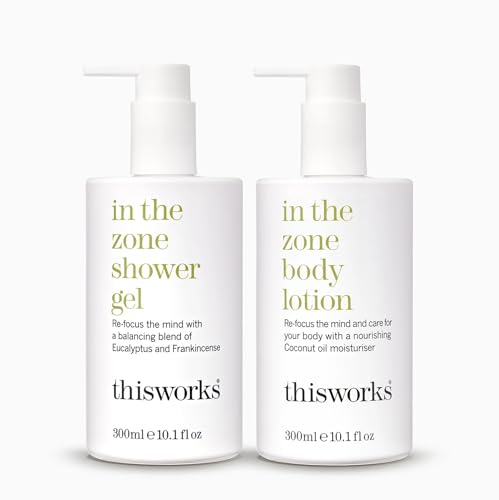 This Works In The Zone Body Lotion & Shower Gel Duo: Hydrating Moisturizer & Refreshing Body Wash with Essential Oils, Eucalyptus & Frankincense, Vegan, 10.1 oz Each