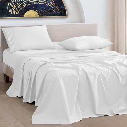 URBANHUT 1000 Thread Count Egyptian Cotton Sheets King Size, Long Staple Soft & Breathable, 4 Pc Bed Sheet Sets, Luxury Hotel Sateen Sheets Fits 16" Deep Pocket - White