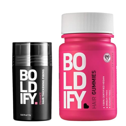 Hair Fibers (DARK BROWN) Boldify Conceal & Glow Bundle: Undetectable & Natural + Biotin Gummies All Natural, Vegan & Sugar Free, for Men & Women