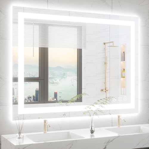 48X36 LED Bathroom Mirror with Lights, Anti-Fog, Backlit + Front Lit, Lighted Bathroom Vanity Mirror for Wall, Memory Function, Dimmable, Tempered Glass, Shatter-Proof, ETL Listed
