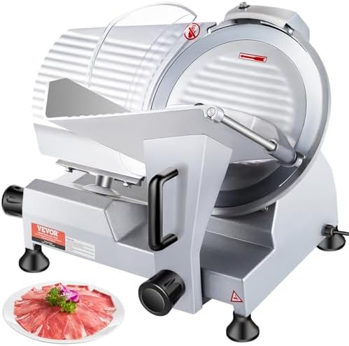 VEVOR Commercial Meat Slicer, 320W Electric Deli Food Slicer, 12 inch Carbon Steel Blade Electric Food Slicer, 350-400RPM Meat Slicer, 0-0.6 inch Adjustable Thickness for Cheese, Veggies, Ham