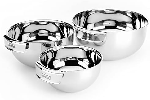 All-Clad Kitchen Accessories Stainless Steel Mixing Bowls Set 1.5, 3, 5 Quart Metal Mixing Bowls Silver