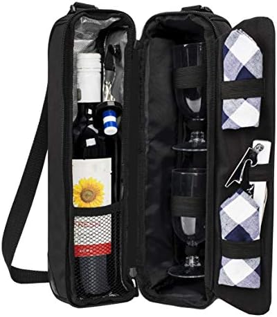 ALLCAMP Wine tote Bag with Cooler Compartment, Picnic Set Carrying Two sets of tableware