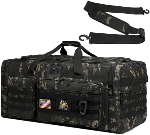 130L Hockey Bag Extra Large Heavy Duty Mens Sport Gym Equipment Duffle Bag for Football, Basketball, Team Coach, Travel (Black Camo)
