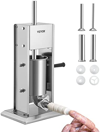 VEVOR Sausage Stuffer, Manual 7LB/3L Capacity, Two Speed 304 Stainless Steel Sausage Filling Machine with 4 Stuffing Tubes, Silver