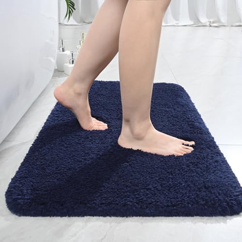 LOCHAS Bathroom Rug 36x24 Inch, Soft Thick Absorbent Microfiber Bath Rugs for Bathroom, Machine Washable, Shaggy Plush Non Slip Bath Mat for Tub, Shower Floor, Quick Dry Mats, Navy