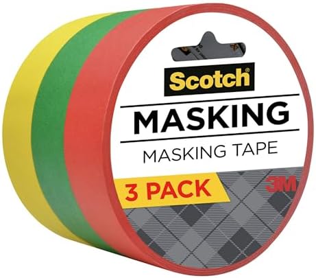 Scotch Expressions Masking Tape, .94 in x 20 yd, 3 Rolls/Pack, Red, Yellow, Green (3437-3PRM)
