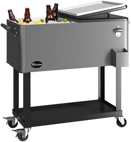 YITAHOME 80 Quart Patio Cooler Cart with Bottle Opener Drainage, Portable Rolling Beverage Cart for Outdoor Drink Cooler, Pool Deck Party BBQ Cookouts