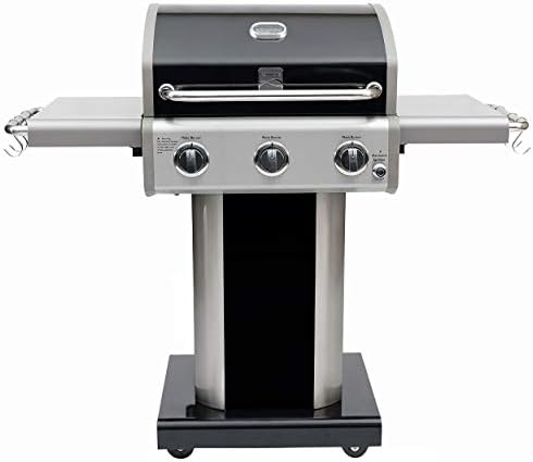 Kenmore 3-Burner Propane BBQ Grill, 30,000 BTUs Gas Grill with Cast Iron Cooking Grates, Folding Side Tables & Wheels, Outdoor Grill with Tool Hooks, Black