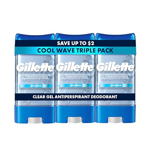 Gillette Antiperspirant and Deodorant for Men, 72hr Sweat & Odor Protection, Long Lasting Freshness, Anti-White Mark Technology, Clear Gel, Cool Wave Scent, 3.8 oz (Pack of 3)