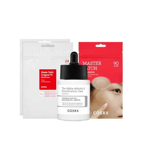 COSRX Master Patch Intensive 90 Counts + Acne Pimple Patch 2 Packs + Discoloration Serum + 2% Alpha Arbutin Discoloration Care Serum