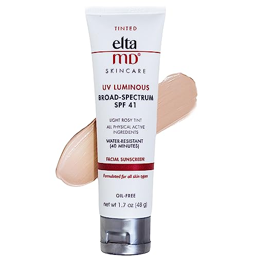 EltaMD UV Luminous Tinted Face Sunscreen and Primer, SPF 41 Rosy Tinted Mineral Sunscreen with Zinc Oxide, 1.7 oz Tube