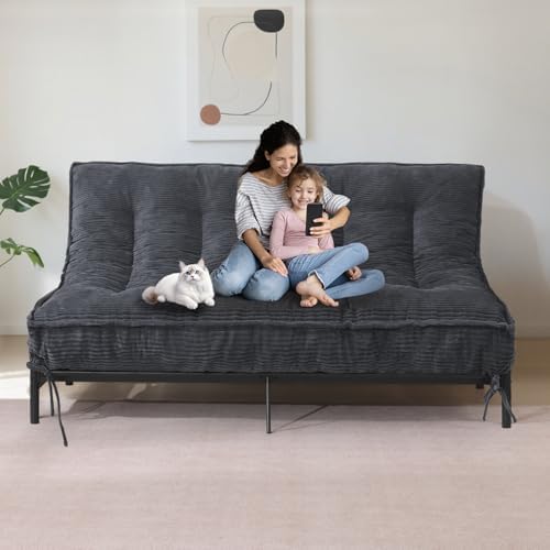8" Futon Mattress Full Size, Thick Futons Sofa Couch Bed Sleeper Sofa Bed, Floor Mattress for Adults, Roll Up Folding Mattres Shredded Foam Filling, Medium Firm(Frame Not Included)