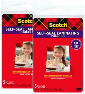 Scotch(R) Self-Sealing Laminating Pouches, Gloss Finish, 4 x 6 Inches (PL900G) (Pack of 2)