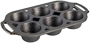 Lodge Seasoned Cast Iron Muffin Pan, 6 Impressions , 12.69", Black