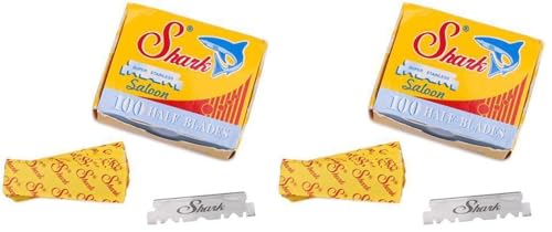 100 Shark Super Stainless Straight Edge Barber Razor Blades for Professional Barber Razors (Pack of 2)
