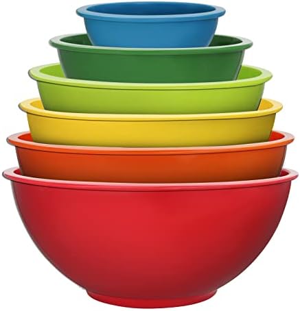 Classic Mixing Bowl Set, Microwave and Dishwasher Safe,Ideal for Baking, Prepping, Cooking and Serving Food (Set of 6) (Red)