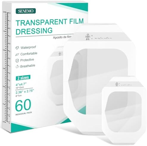 60Pack Transparent Film Dressing 2 Sizes 4" x 4.75"/2.36" x 2.75"- Waterproof Bandages for Swimming, Showering,Tattoo Aftercare Impermeable Transparent Dressing