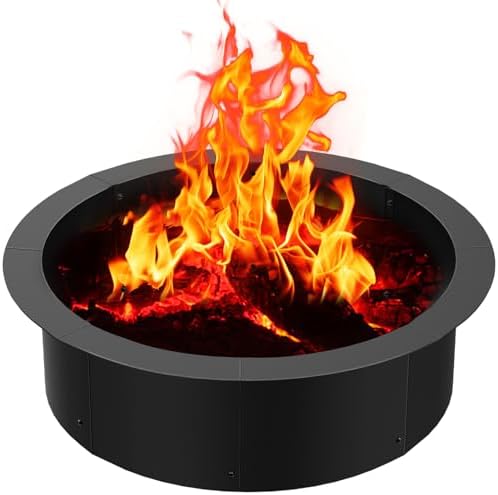 48 inch Inner Fire Pit Ring, 52 inch Outer Large Round Steel Fire Pit Insert Metal Fire Ring Liner Rim Heavy Duty for Outdoor