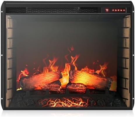 BELLEZE 28" Electric Fireplace, 1500 W 5000 BTU Space Heater with Adjustable Timer, Realistic Wood Log & Crackling Sound, Indoor Fireplace for TV Stand Mantel, Bedroom, Living Room