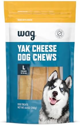 Amazon Brand - Wag Yak Cheese Dog Chews, for Large Size Dogs, 35-55 lbs, 3 Count, 9.9 oz