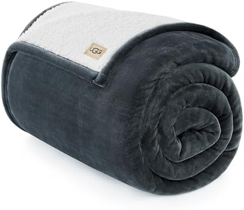 UGG Ariana Twin/Twin XL Blanket Fleece Fluffy Reversible Soft Fuzzy Bedding Cozy Big Plush Warm Oversized Bed Blanket Machine Washable Bedroom Decor for Dorm or Bed, 60-inch x 90-inch, Charcoal Grey