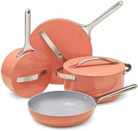 Caraway Nonstick Ceramic Cookware Set (12 Piece) Pots, Pans, Lids and Kitchen Storage - Non Toxic - Oven Safe & Compatible with All Stovetops - Perracotta