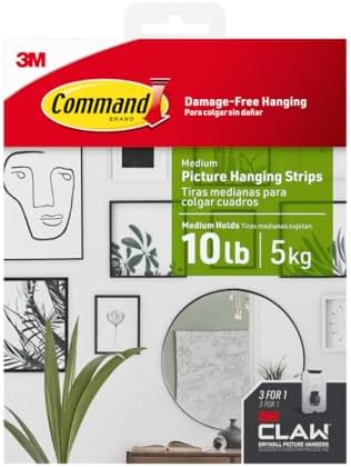 Command and 3M Claw Picture Hanging Kit, 10 lb Medium Picture Hanging Strips 8 Pairs (16 Strips) and 45, 25, & 15 lb 3M Claw Picture Hangers, Hanging Picture Frames for Home Decor and Room Decor