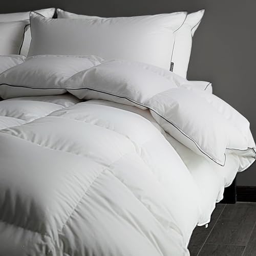 Luxury Heavyweight Feathers Down Fiber Comforter King Size - High Fill Power Hotel-Style Thicker Winter Duvet Insert for Cold Weather/Sleepers, Fluffy and Warmth - Solid White, King 90 X 106”