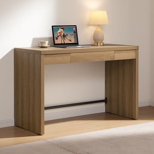 SICOTAS Computer Desk Writing Table - 47-Inch Home Office Executive Desk with Drawer, Farmhouse Study Desk with Storage,Boho Makeup Vanity Table for Bedroom Dormitory (Reclaimed Caramel Oak, 1 Piece)