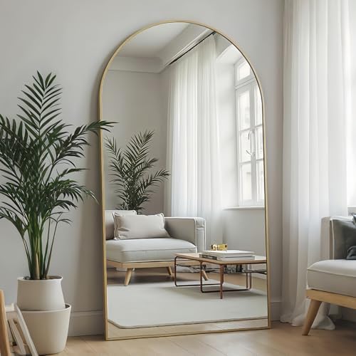 Arched Full Length Mirror, 76"x34" Large Floor Mirror, Full Body Mirrors for Leaning or Hanging, Standing Mirrors for Bedroom, Living Room,Dressing Room, Aluminum Alloy Frame, Gold