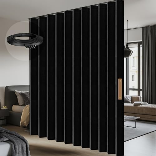 AJAZZ 100% Blackout Room Divider Curtains - with Flexible Ceiling Curtain Track, Noise Reduce Barrier for Portable Curtain for Sliding Glass Door/Space Room Divider r(Black, W180 x L96, 1 Pack)