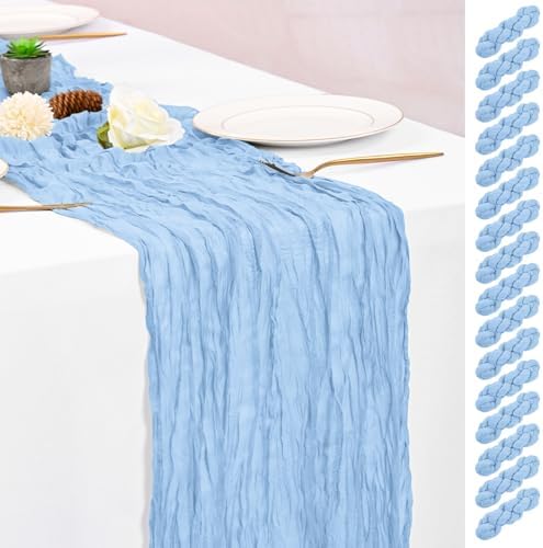 16 Pack Light Blue Table Runner 10FT Cheesecloth Table Runner Boho Gauze Table Runners Long Rustic Sheer Fabric Table Runners for Wedding Party Bridal Shower Farmhouse & Home Decor