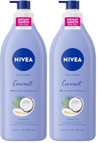 NIVEA Oil Infused Lotion Coconut and Monoi Oil Body Lotion for Women, Fast-Absorbing and Non-Greasy Coconut Scented Lotion Moisturizes for 48 Hours, 16.9 Fl Oz Pump Bottle (Pack of 2)