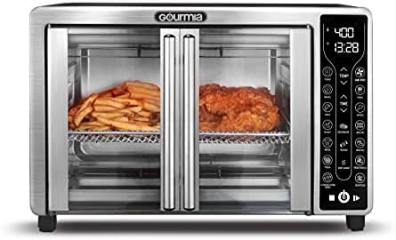 Gourmia Toaster Oven Air Fryer Combo 17 cooking presets 1700W french door digital air fryer oven 24L capacity accessories, convection rack, baking pan tray recipe book GTF7655,Large,Stainless Steel